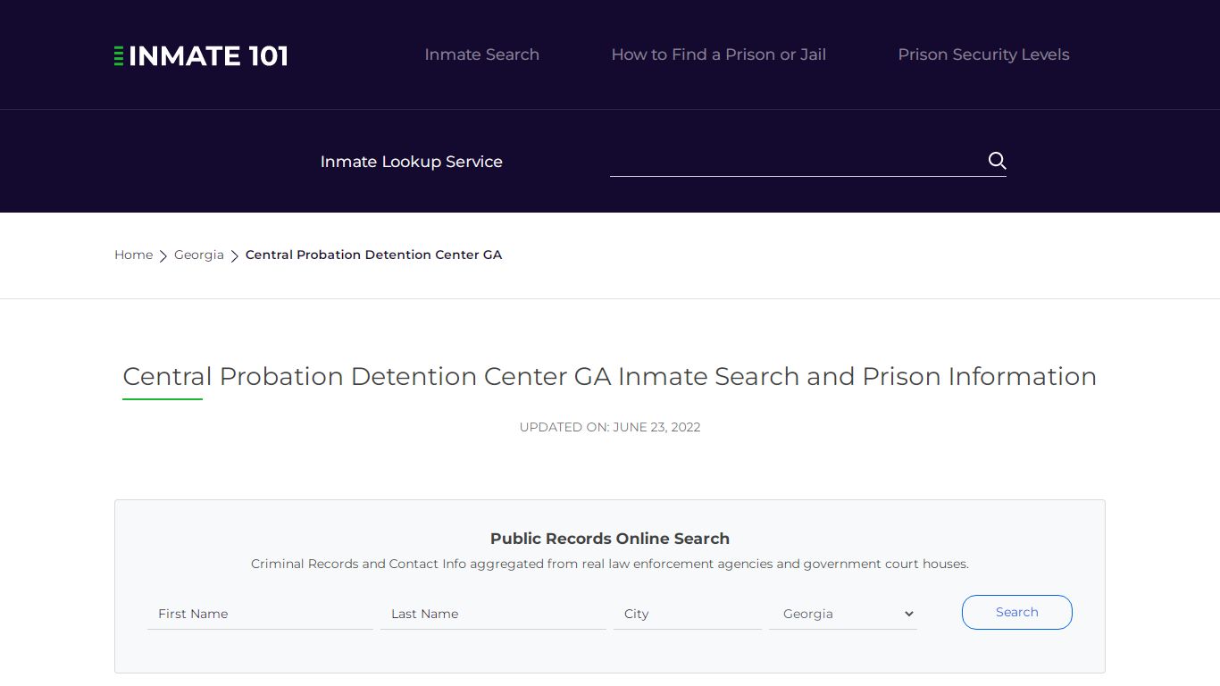 Central Probation Detention Center GA Inmate Search ...